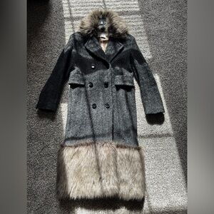 Zara Limited Edition Wool Coat Double-Breasted Faux Fur-Trimmed Trench Coat